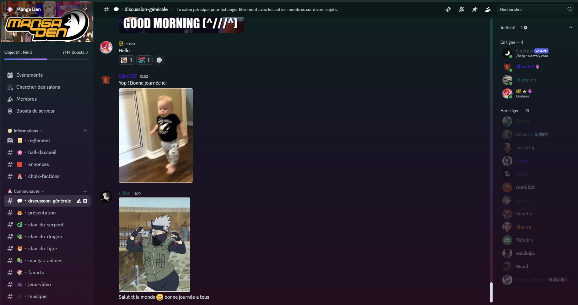 Aperçu du serveur Discord Manga Den